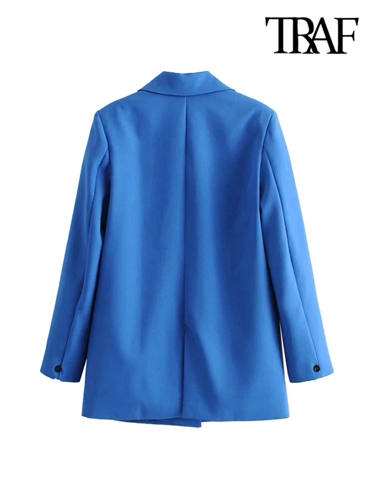 Office Lady Double Breasted Blazer Vintage Coat Fashion Notched Collar Long Sleeve Ladies Outerwear Stylish Tops