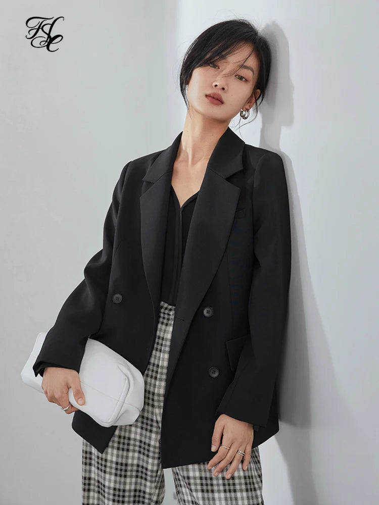 FSLE Women Black Blazer Office Lady Blazers Coats Spring Autumn Oversized Jacket Female Elegant Business Coat Z210024