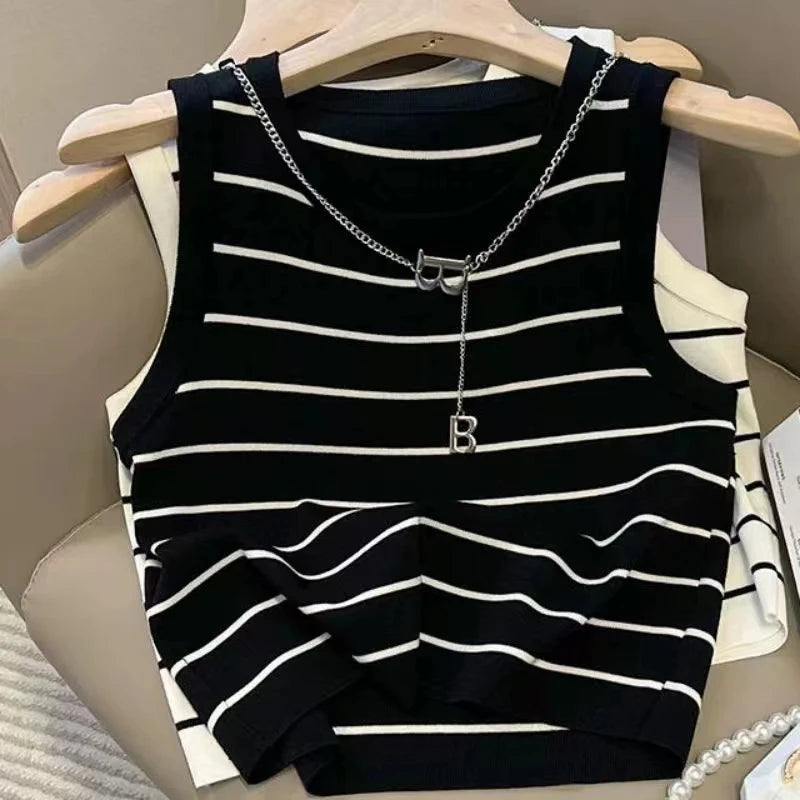 New colorfaith Basic Bottoming Striped Chain Elasticity Vests Women Tank & Camis Autumn Winter Wild Crop Short Tops V3420DG