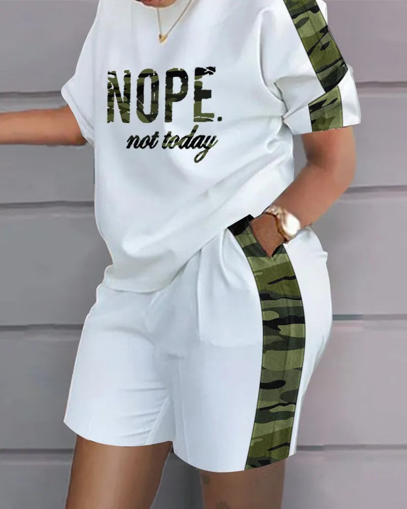 New In Matching Sets Women Clothing, Round Neck Printed Loose Short Sleeved T-shirt, Shorts, Casual Sportswear, Novelty For