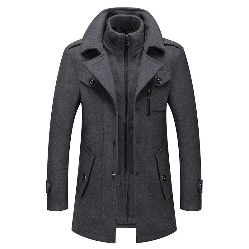 Men's Autumn/winter Business Woolen Overcoat Fashionable Double Collar Anti-cold Nestle Jacket Cross-border Woolen Overcoat