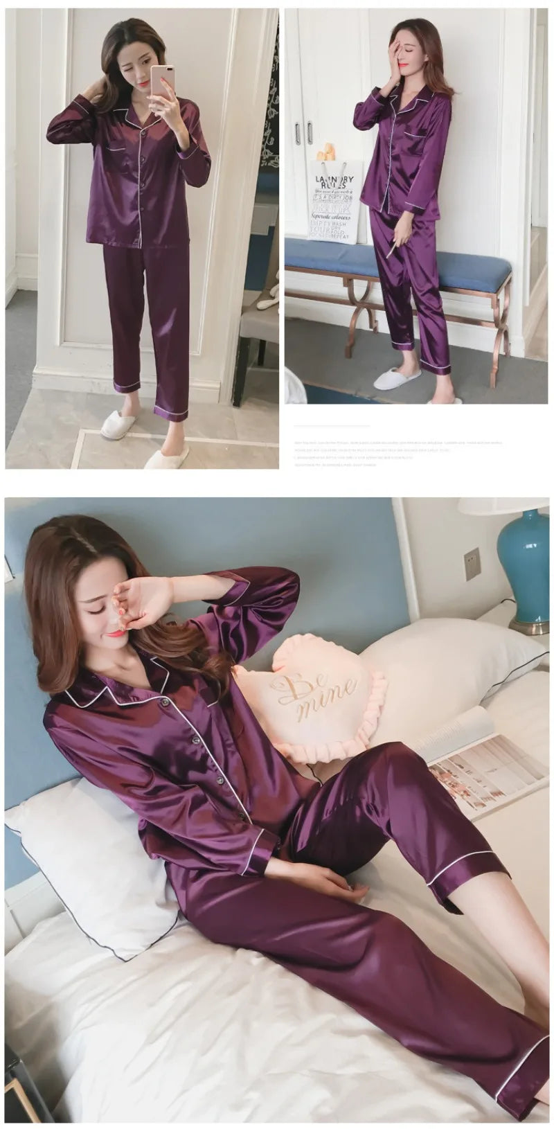 Womens Silk Satin Pajamas Set Sleepwear Pijama Women's Loungewear Pajamas Suit Female Sleep Two Piece Set Feminino Fofo Pyjamas