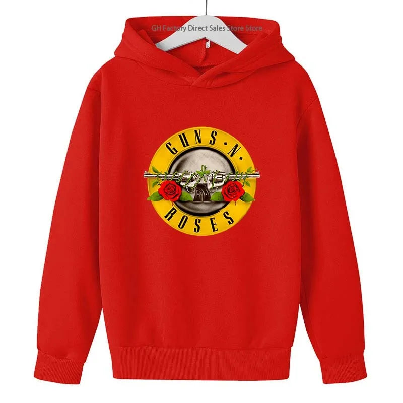 Kids Famous Rock Band Print Spring Autumn Leisure Hooded Sweatshirts 2-13 Years Boys Girls Casual Outfits Children Top Clothes