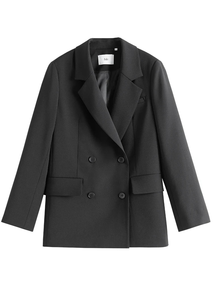 FSLE Women Black Blazer Office Lady Blazers Coats Spring Autumn Oversized Jacket Female Elegant Business Coat Z210024